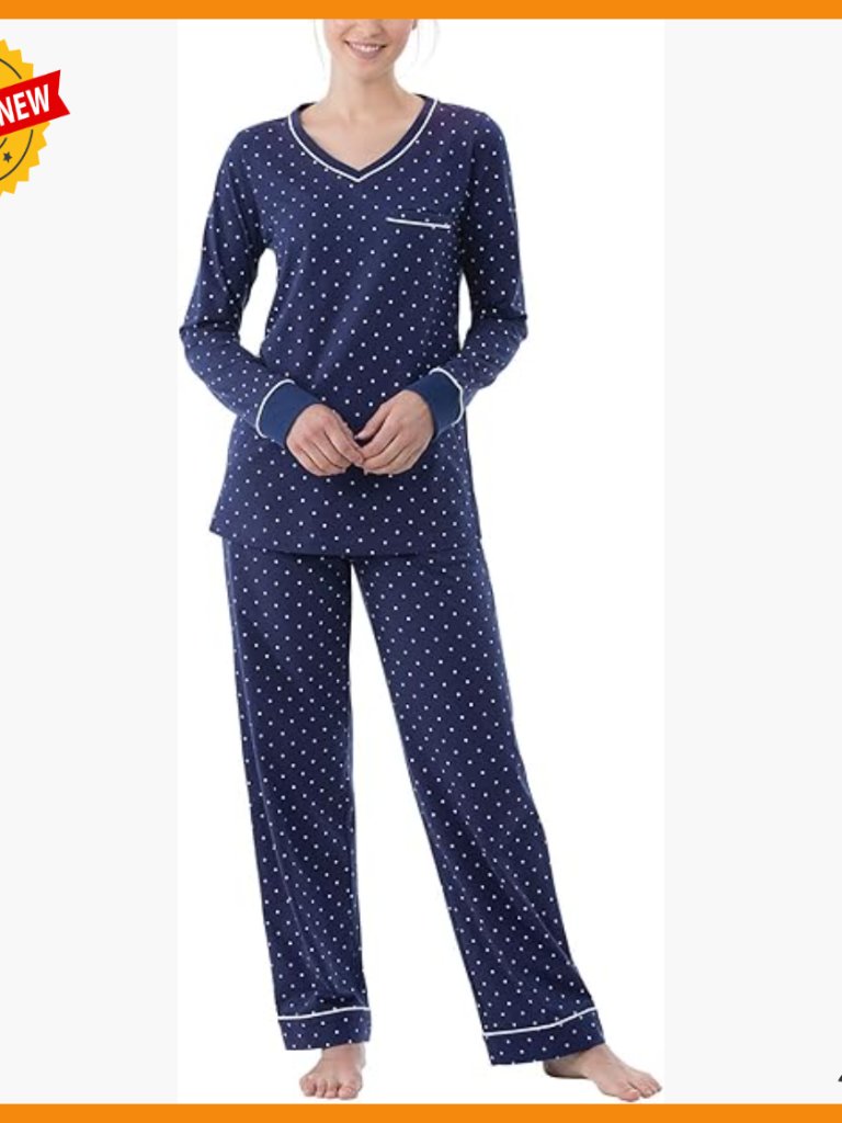 Women's 100% Cotton Pajama Set Long Sleeve Pullover Top Pants